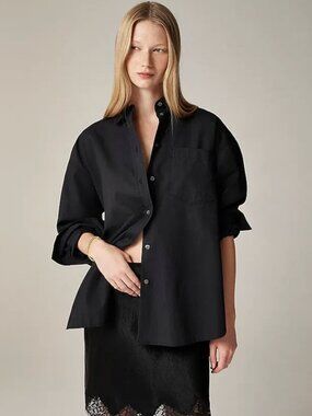 J.Crew Étienne Oversized Shirt in Lightweight Oxford, Black, Size M